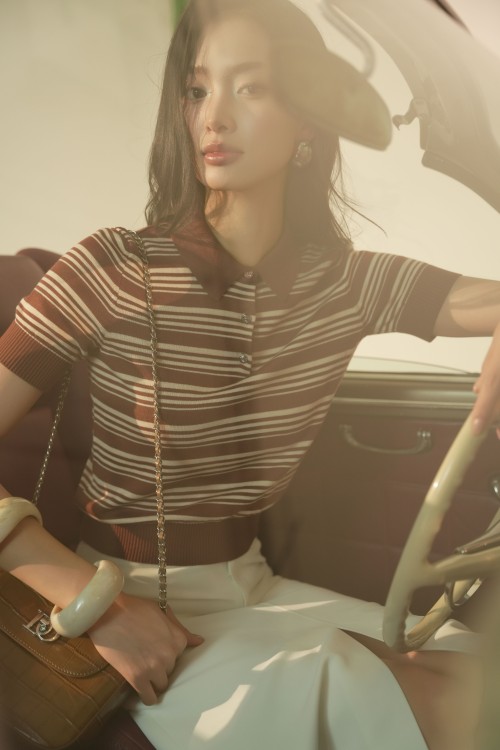 Sixdo Brown Fine Stripe Knit Polo